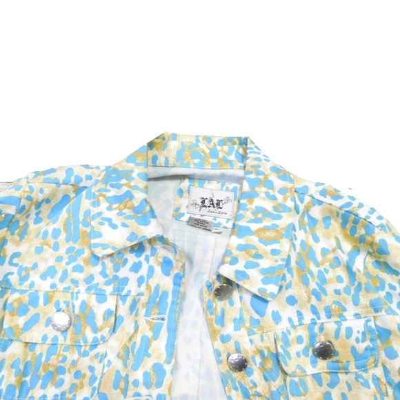 LAL LIVE A LITTLE SZ M BLUE MIX LEOPRD JEAN JACKET - Picture 2 of 4